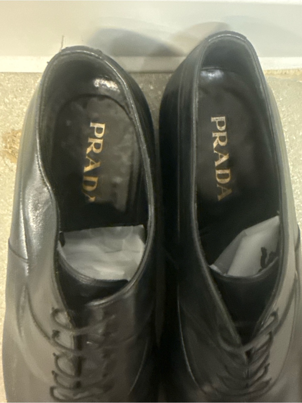 AUTHENTIC PRADA MENS CAP-TOE LEATHER OXFORD DRESS SHOES, SIZE US 9.5, BLACK - Picture 8 of 16